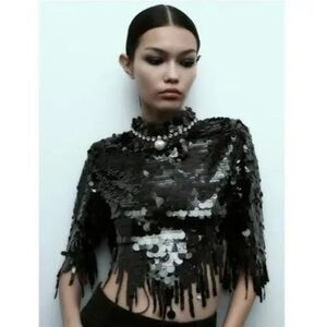 Zara Black Sequin Cape
